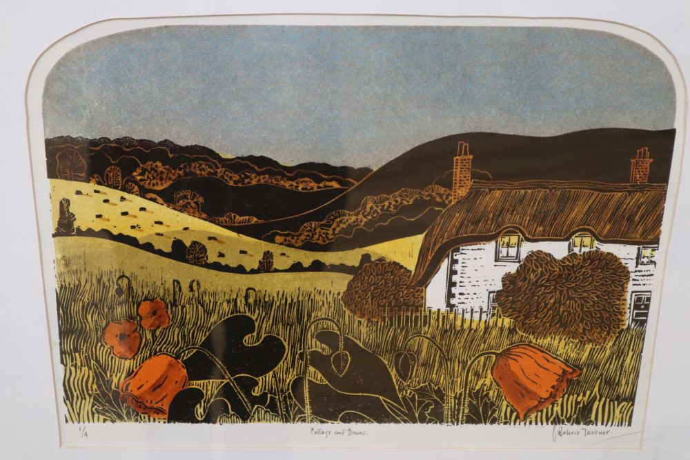 Robert Tavener (1920-2004), limited edition print, Cottage and Downs, signed, numbered 1/4, 27 x 36cm